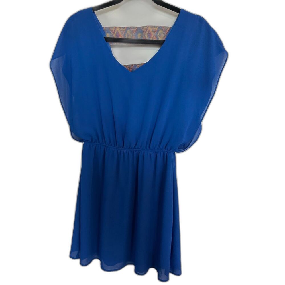 Blue tropical Back Pattern Mini Lined Dress Women's Sz Small